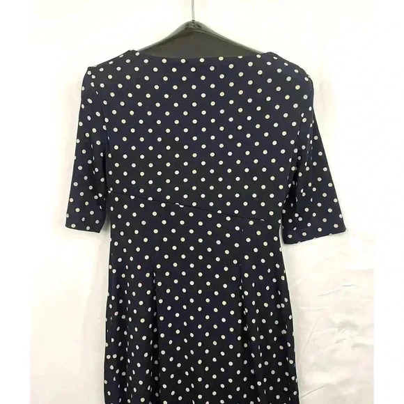 Dark Blue Polka Dot Sheath Wrap Dress Jersey Connected Apparel Sz 6 - Picture 7 of 9